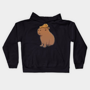 Capybara with Fried Chicken on its head Kids Hoodie